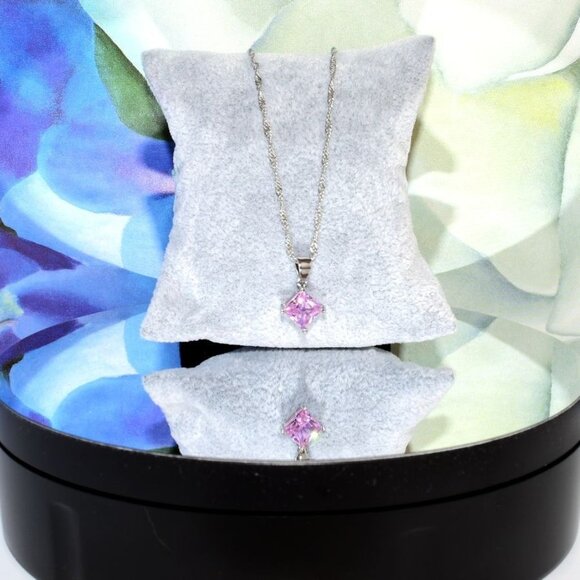 Mia Sincerity Simulated Pink Tourmaline 925 Sterling Silver Necklace Gift Boxed - Picture 1 of 9